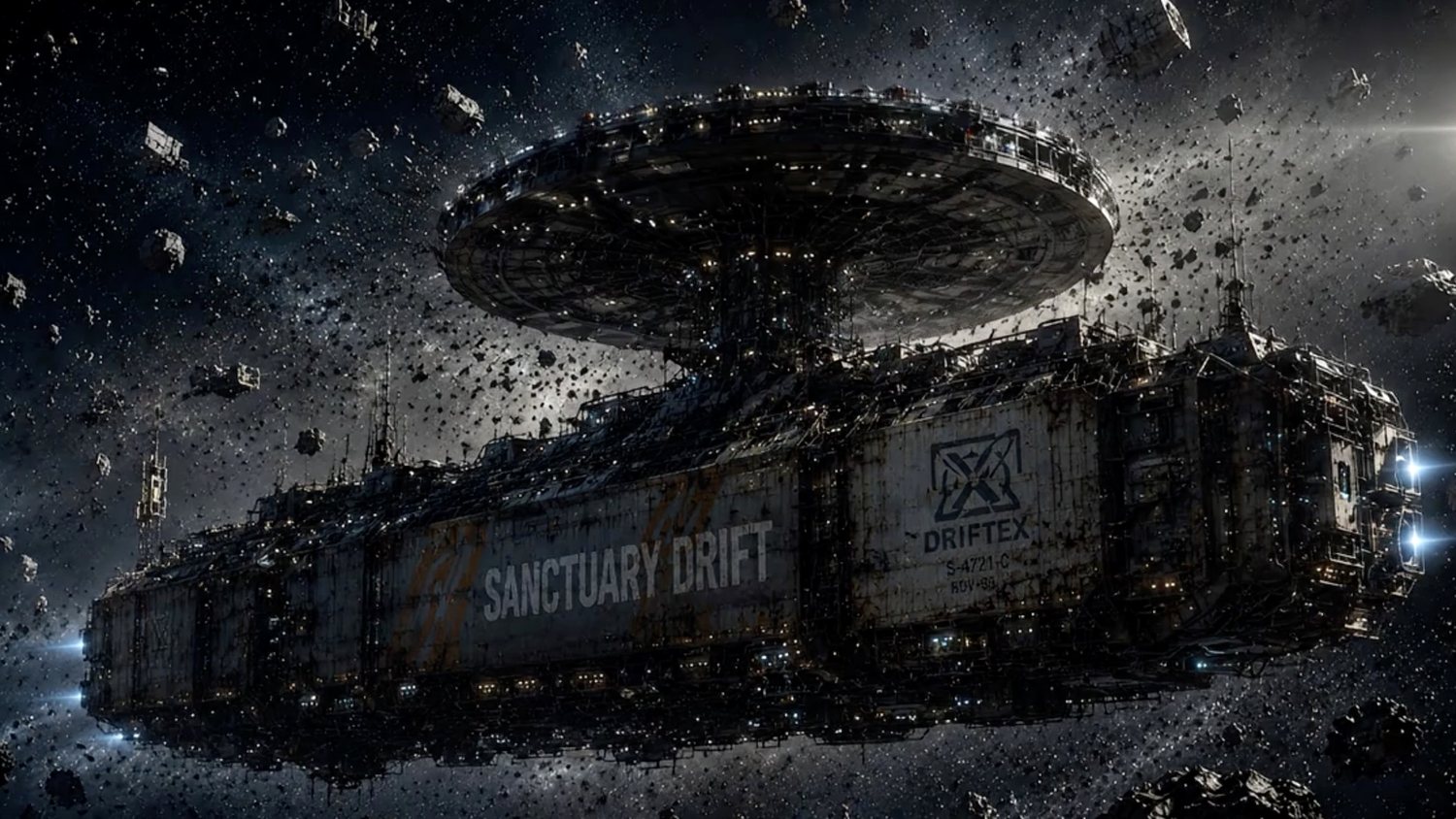 Deep-space salvage ship artwork from the Mother Lode pitch deck